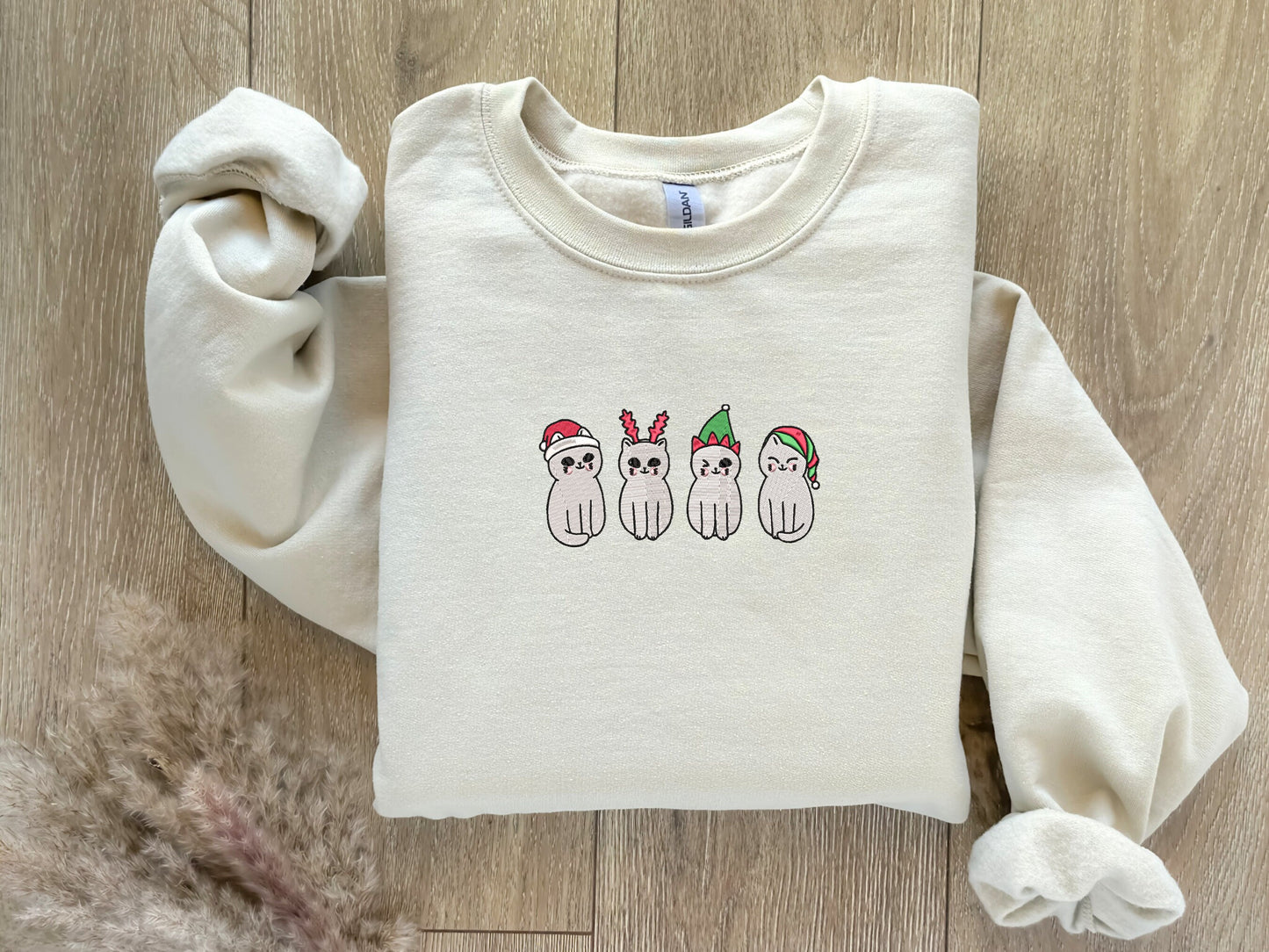 EMBROIDERED| Cartoon Christmas Cats Sweatshirt, Christmas Sweater, Gift for Cat Lovers, Holiday Sweaters, Cat Moms, Ugly Christmas Sweaters