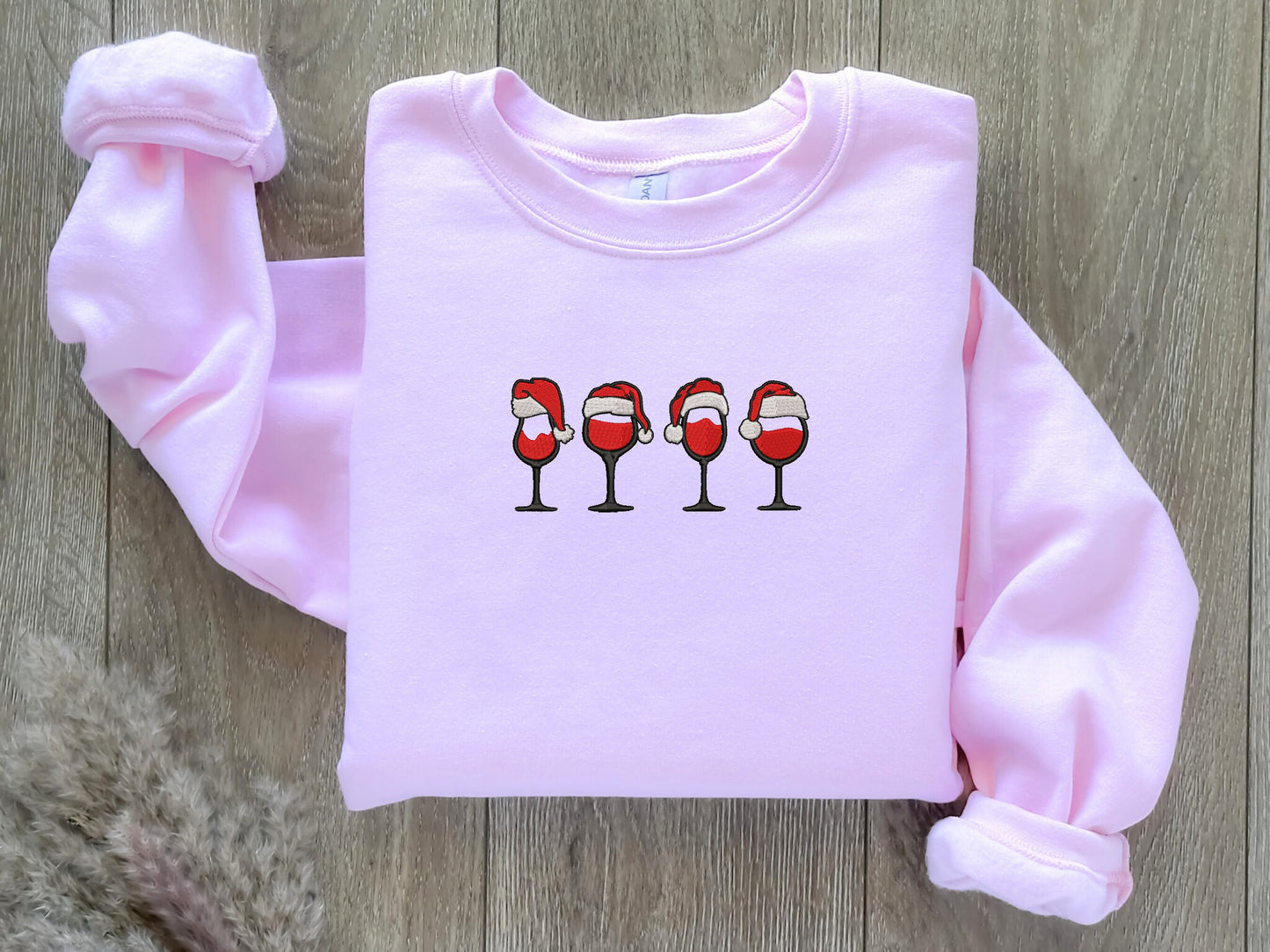 EMBROIDERED| Christmas Wine Sweatshirt, Christmas Sweater, Gift for Wine Lovers, Holiday Sweaters, Ugly Christmas Sweater, Happy New Year