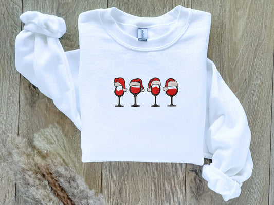 EMBROIDERED| Christmas Wine Sweatshirt, Christmas Sweater, Gift for Wine Lovers, Holiday Sweaters, Ugly Christmas Sweater, Happy New Year