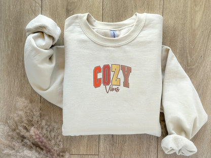 EMBROIDERED| Large Print Cozy Vibes Sweatshirt, Fall Sweatshirt, Gift For her and him, Cozy Christmas, Winter Sweatshirt, Stay Home Sweaters