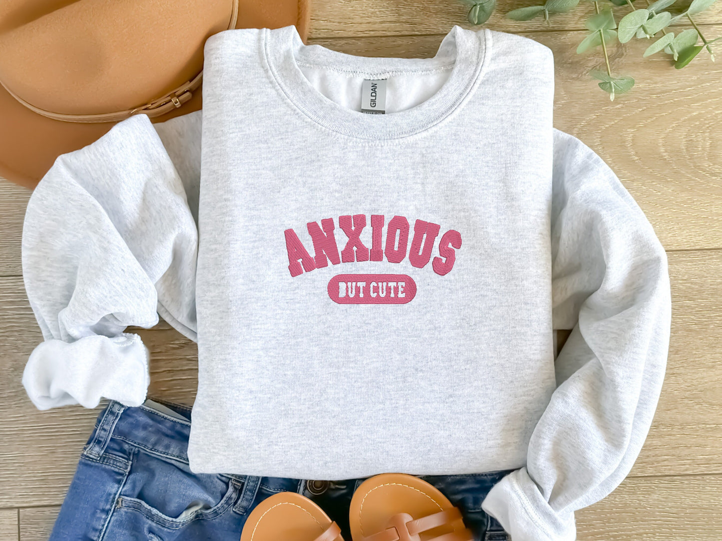 EMBROIDERED Anxious But Cute Sweatshirt, Anxious AF, Anxiety Sweatshirt, Oversized Sweatshirt, Mental Health Sweater, Anxiety Disorder Shirt