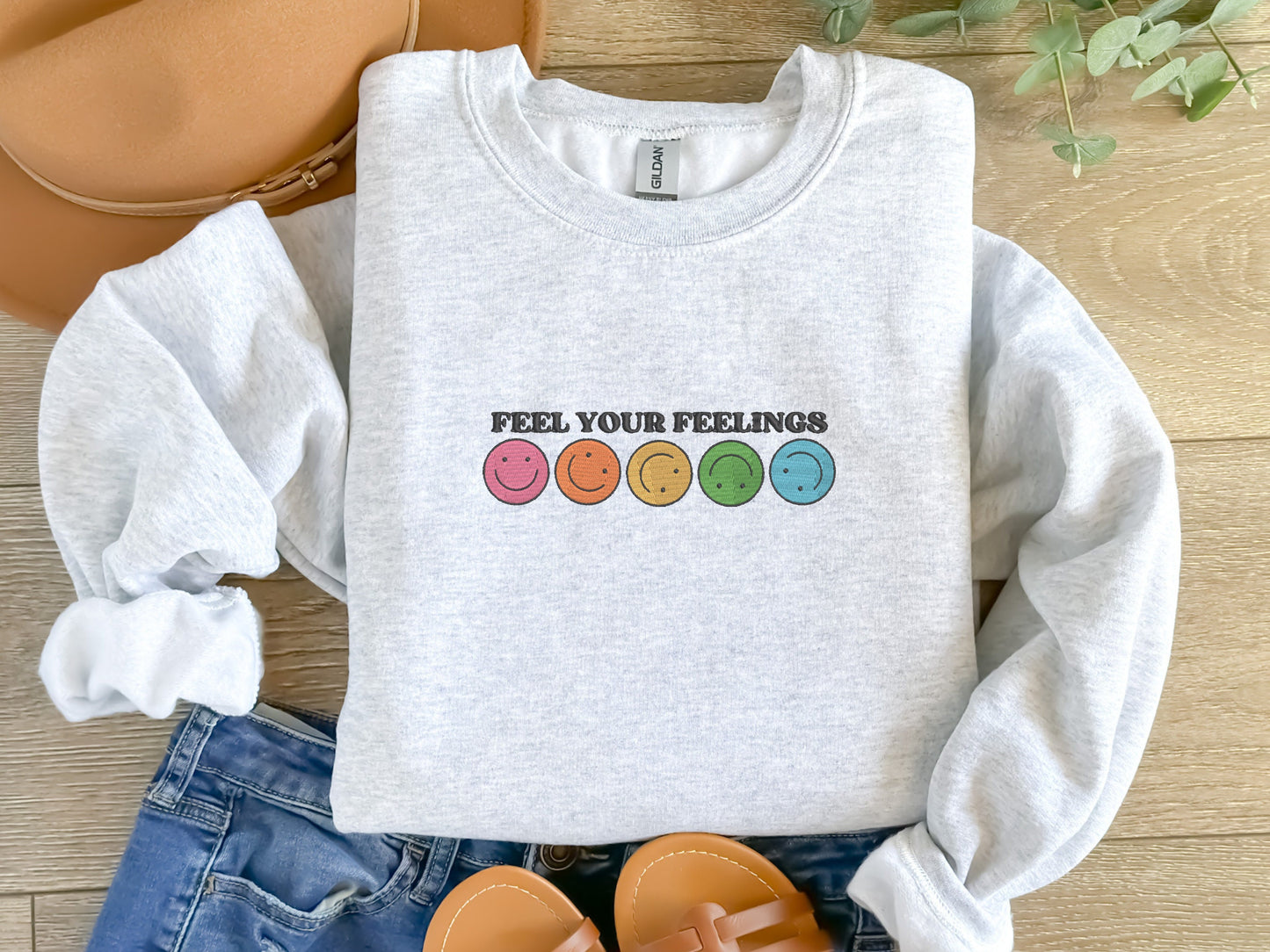 EMBROIDERED Feel Your Feelings Sweatshirt, Trendy Sweater, Mental Health Awareness, Emotional Crewneck, Sensitivity, Smiley Sweatshirt