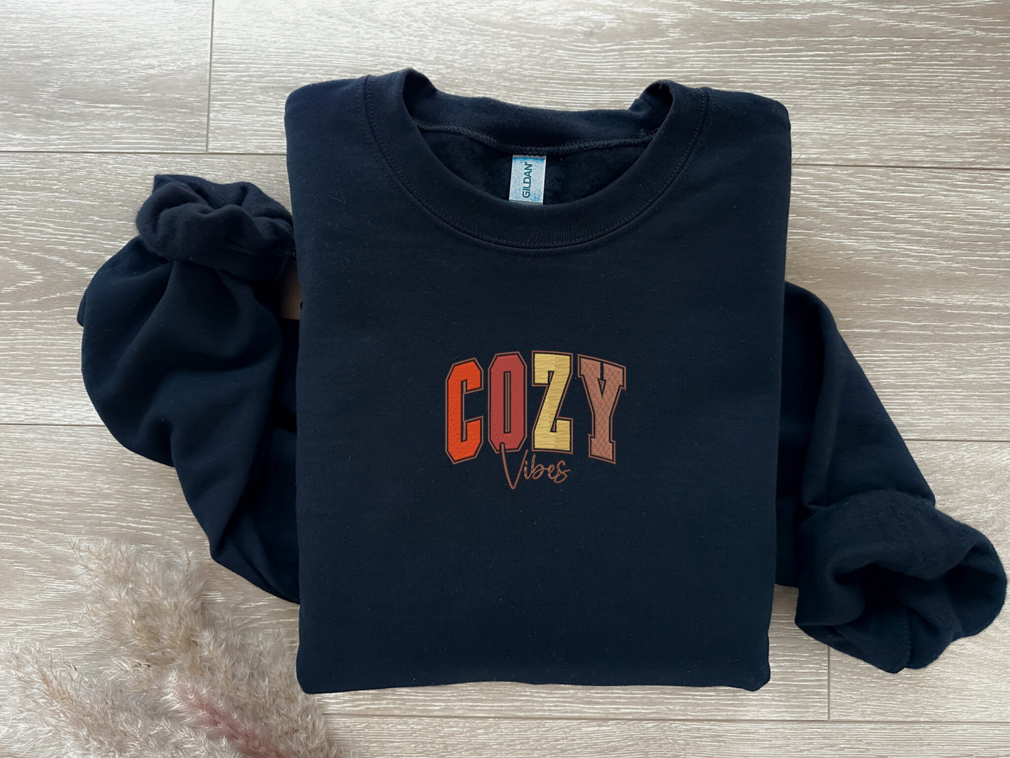 EMBROIDERED| Large Print Cozy Vibes Sweatshirt, Fall Sweatshirt, Gift For her and him, Cozy Christmas, Winter Sweatshirt, Stay Home Sweaters