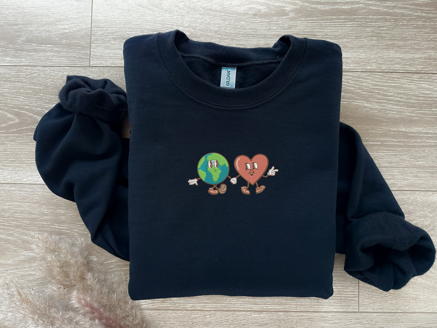 EMBROIDERED| Globe and Heart Sweatshirt, Global Warming, Climate Change, Recycle, Protect Earth, Love Earth Sweater, Custom Embroidery