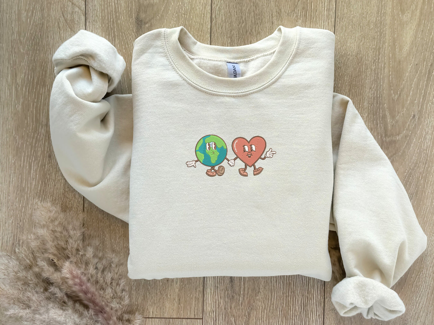 EMBROIDERED| Globe and Heart Sweatshirt, Global Warming, Climate Change, Recycle, Protect Earth, Love Earth Sweater, Custom Embroidery