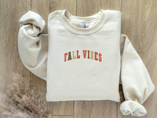 EMBROIDERED| Fall Vibes Sweatshirt, Embroidered Fall Sweater, Fall Crewneck, Gift For Her, Sweatshirts Women, Halloween Costume, Vintage