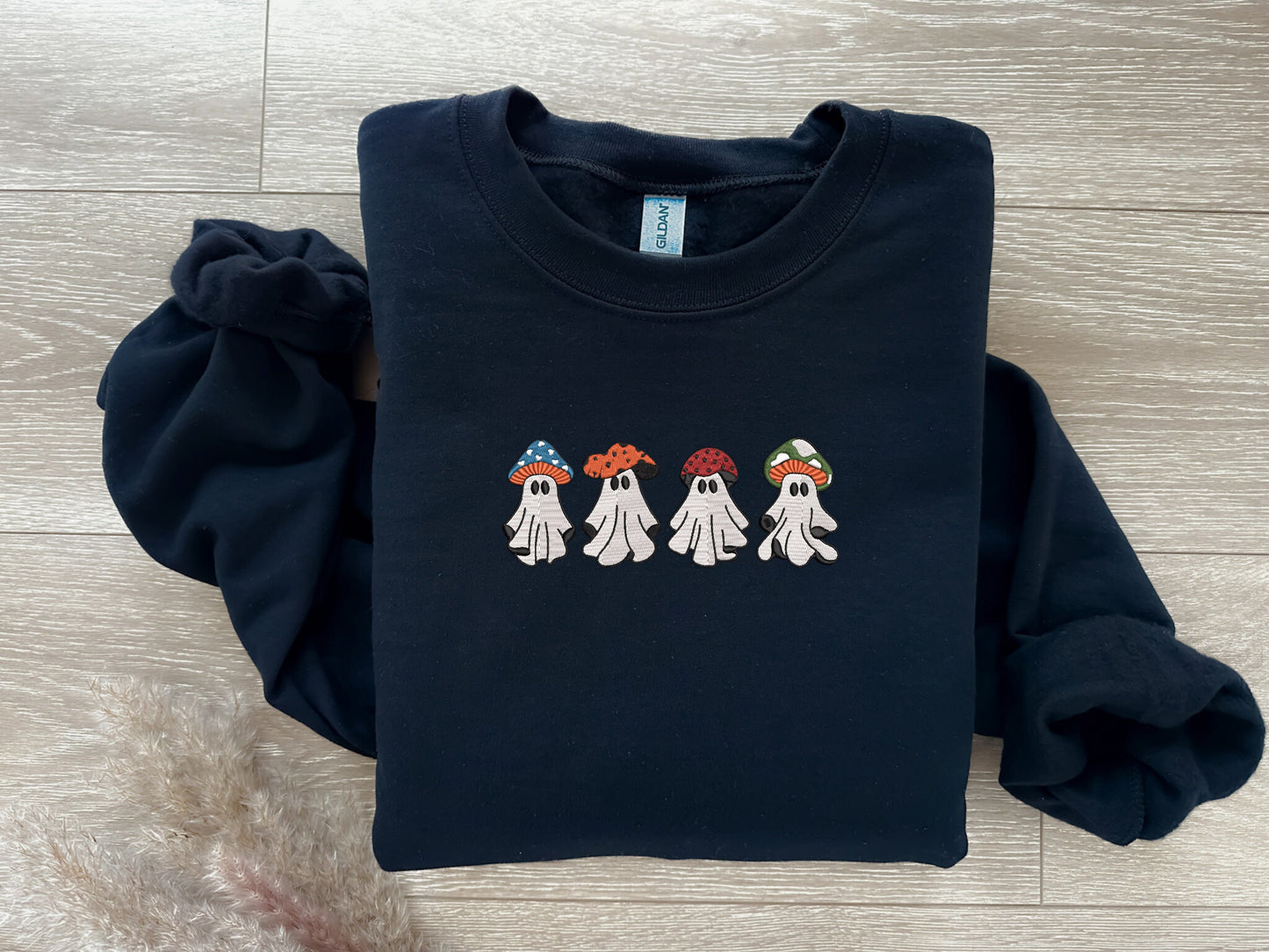 EMBROIDERED Ghost Sweatshirt, Mushroom Sweatshirt, Magic Mushroom Sweater, Spooky Season, Halloween Embroidery, Oversized Halloween Gift