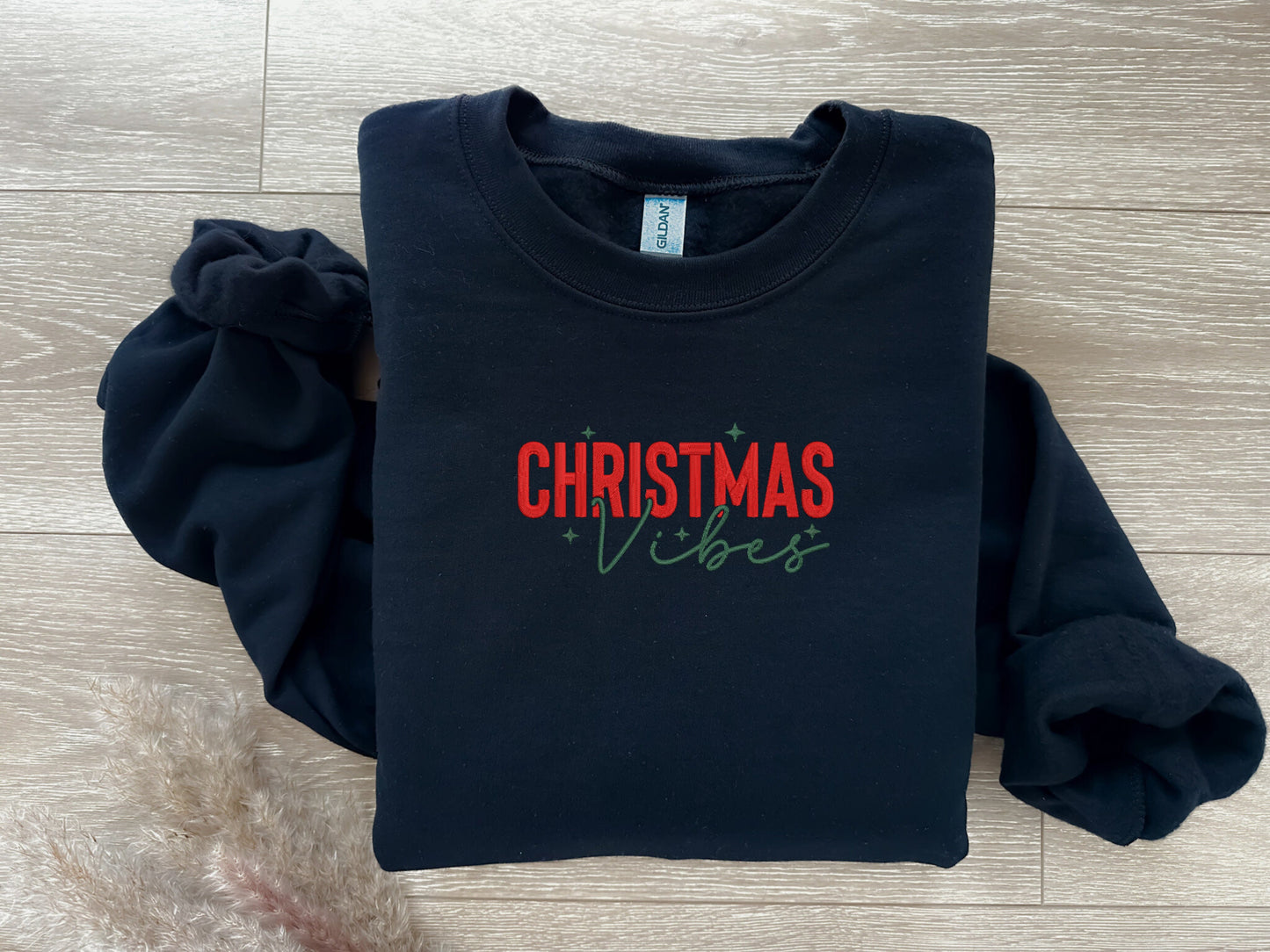 EMBROIDERED | Christmas Vibes Sweatshirt, Embroidered Christmas Sweater, Cute Holiday Crewneck, Festive AF, Happy Holidays, Winter Sweater