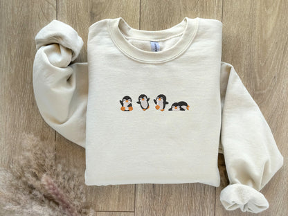 Embroidered Penguin Sweatshirt, Winter Sweater, Vintage Crewneck, Cute Animal, Cartoon Animal Shirt, Gift for Her and Him, Christmas Sweater