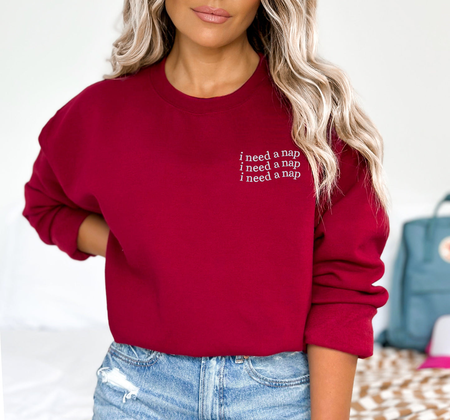 Embroidered I Need A Nap Sweatshirt, Comfy Sleep Crewneck, Oversized, Afternoon Nap, Love Sleeping, Mental Health Break, Always Tired Sweate