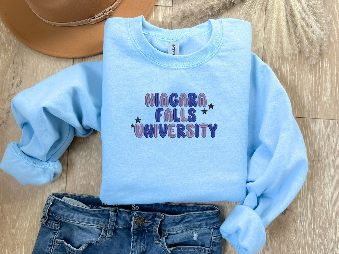 Custom Embroidered Personalized School Name Sweatshirt, College Crewneck, Tailgate, Sports Team Name, University Hoodie, Aesthetic Hoodie