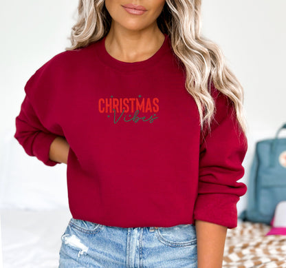 EMBROIDERED | Christmas Vibes Sweatshirt, Embroidered Christmas Sweater, Cute Holiday Crewneck, Festive AF, Happy Holidays, Winter Sweater