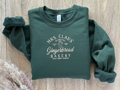 Embroidered Mrs Claus Gingerbread Bakery Sweatshirt, Funny Christmas Sweater, Gift for Her, Retro Throwback Christmas, Gift for Him, Festive