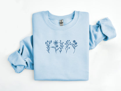 EMBROIDERED Wildflowers Sweatshirt, Flower Crewneck, Floral Sweater, Botanical, Gift for Plant Lovers, Nature Long Sleeve, Nature Lover Gif