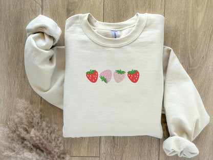 EMBROIDERED Strawberry Sweatshirt, Cozy Chic Stlye, Personalized Gift, Gift for her and him, Trendy Sweatshirt, VSCO Fashion, Comfy Crewneck