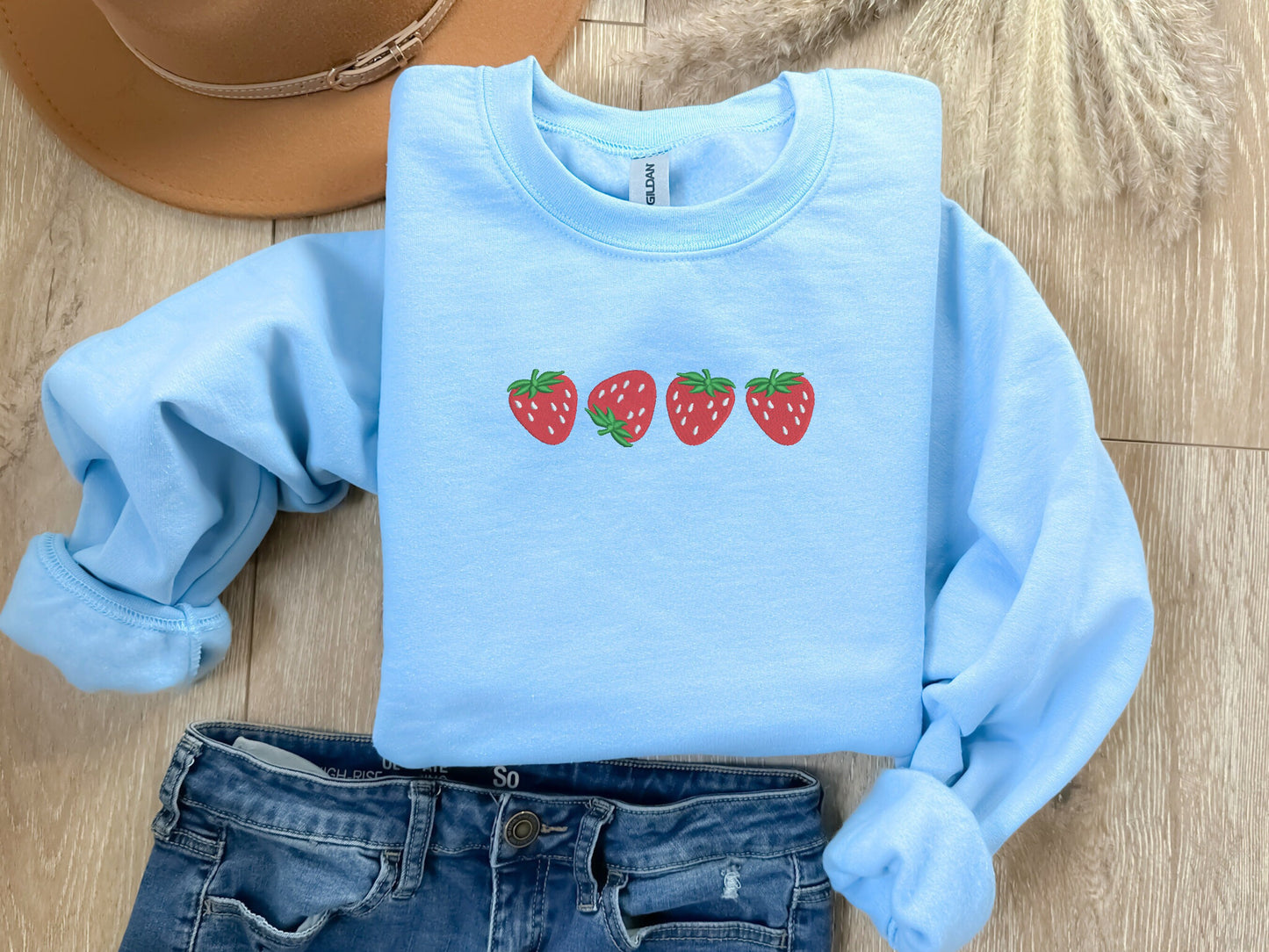 EMBROIDERED Strawberry Sweatshirt, Cozy Chic Stlye, Gift for her, Strawberry Shirt, Fruit Birthday Gift, Women's Sweater, Personalized Gift