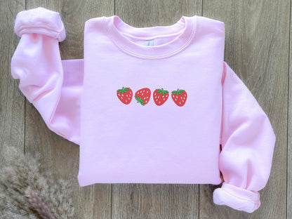 EMBROIDERED Strawberry Sweatshirt, Cozy Chic Stlye, Gift for her, Strawberry Shirt, Fruit Birthday Gift, Women's Sweater, Personalized Gift