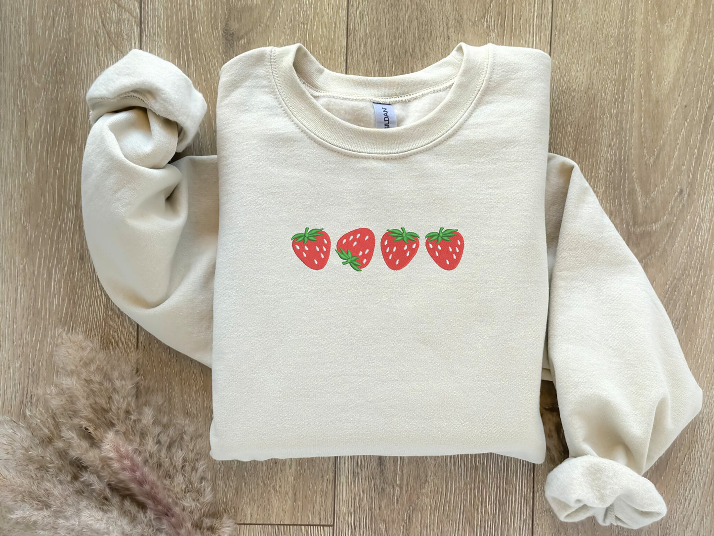 EMBROIDERED Strawberry Sweatshirt, Cozy Chic Stlye, Gift for her, Strawberry Shirt, Fruit Birthday Gift, Women's Sweater, Personalized Gift