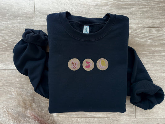 EMBROIDERED Easter Cookies Sweatshirt, Spring Holiday Apparel, Easter Fashion, Festive Apparel, Oversized Sweatshirt, Spring Wardrobe, Trend