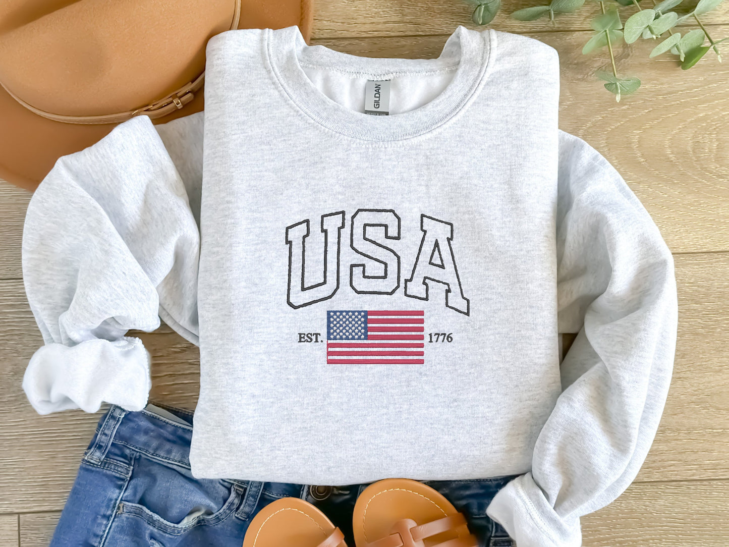 EMBROIDERED USA Flag Sweatshirt, USA Crewneck, Patriotic Sweater, Flag Sweatshirt, American Crewneck, American Flag, College, United States