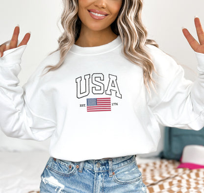 EMBROIDERED USA Flag Sweatshirt, USA Crewneck, Patriotic Sweater, Flag Sweatshirt, American Crewneck, American Flag, College, United States