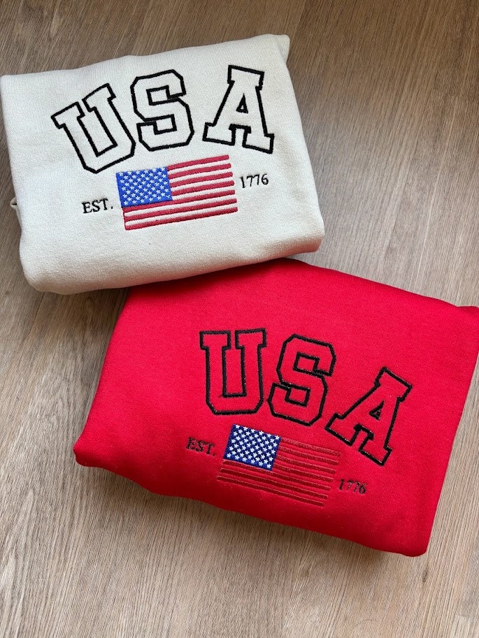 EMBROIDERED USA Flag Sweatshirt, USA Crewneck, Patriotic Sweater, Flag Sweatshirt, American Crewneck, American Flag, College, United States