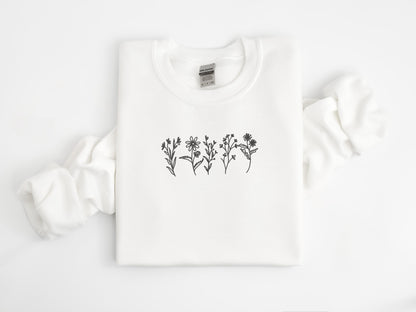 EMBROIDERED Wildflowers Sweatshirt, Flower Crewneck, Floral Sweater, Botanical, Gift for Plant Lovers, Nature Long Sleeve, Nature Lover Gif