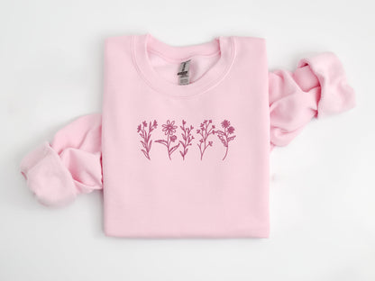 EMBROIDERED Wildflowers Sweatshirt, Flower Crewneck, Floral Sweater, Botanical, Gift for Plant Lovers, Nature Long Sleeve, Nature Lover Gif