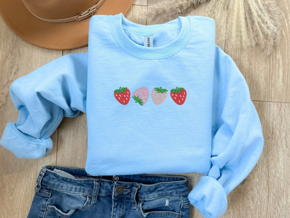 EMBROIDERED Strawberry Sweatshirt, Cozy Chic Stlye, Personalized Gift, Gift for her and him, Trendy Sweatshirt, VSCO Fashion, Comfy Crewneck