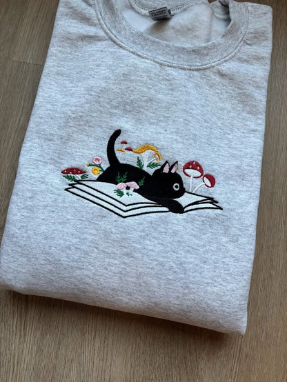 Bookish Cat - Embroidered Sweatshirt