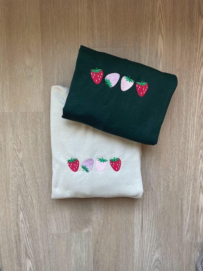 EMBROIDERED Strawberry Sweatshirt, Cozy Chic Stlye, Personalized Gift, Gift for her and him, Trendy Sweatshirt, VSCO Fashion, Comfy Crewneck