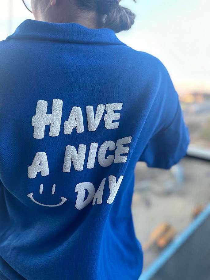 Puff Vinyl Have A Nice Day Quarter Zip Shirt, Unisex Sweater, 3D Puff Vinyl, Textured Vinyl, Mental Health Awareness, Gift For Her and Him