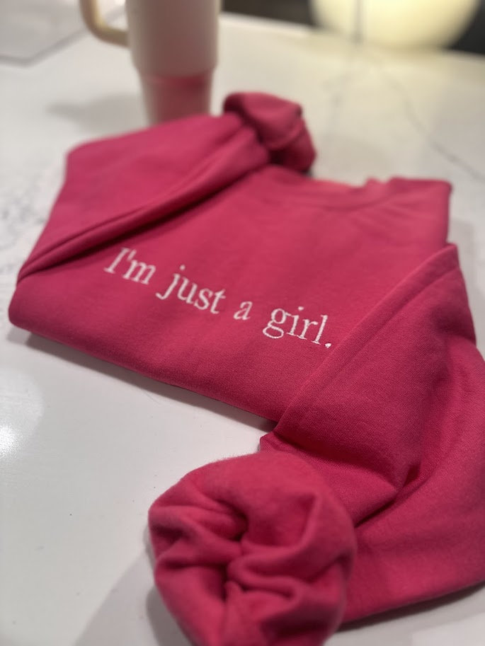 I'm Just A Girl Embroidered Sweatshirt, Y2K Aesthetic Sweater, Gift for Girlfriend, Literally Girly Shirt, Pink Bow, Gift for Her, Coquette