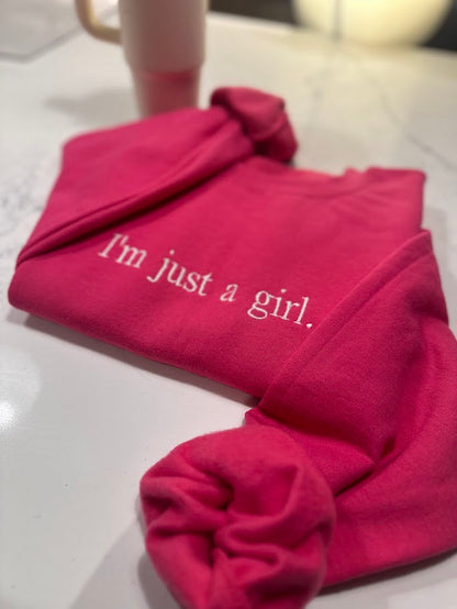 I'm Just A Girl Embroidered Sweatshirt, Y2K Aesthetic Sweater, Gift for Girlfriend, Literally Girly Shirt, Pink Bow, Gift for Her, Coquette