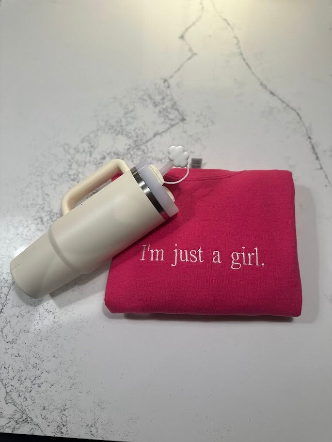 I'm Just A Girl Embroidered Sweatshirt, Y2K Aesthetic Sweater, Gift for Girlfriend, Literally Girly Shirt, Pink Bow, Gift for Her, Coquette