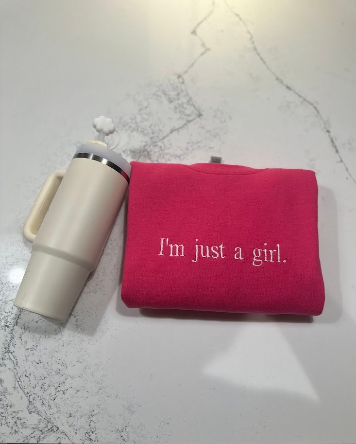 I'm Just A Girl Embroidered Sweatshirt, Y2K Aesthetic Sweater, Gift for Girlfriend, Literally Girly Shirt, Pink Bow, Gift for Her, Coquette