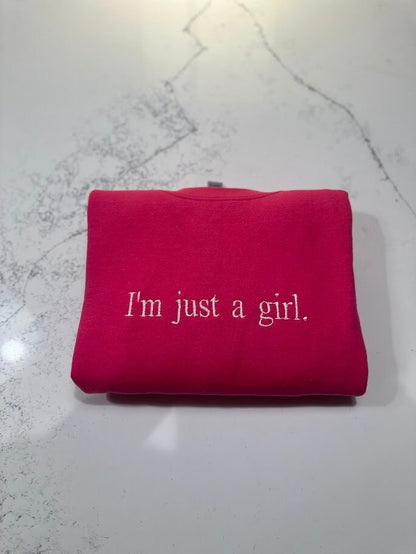 I'm Just A Girl Embroidered Sweatshirt, Y2K Aesthetic Sweater, Gift for Girlfriend, Literally Girly Shirt, Pink Bow, Gift for Her, Coquette