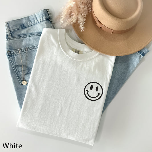 EMBROIDERED Smiley Face Comfort Colors T-shirt, Happy Face Shirt, Positive Shirt, Gift For Her and Him, Aesthetic Shirt, Custom Embroidery