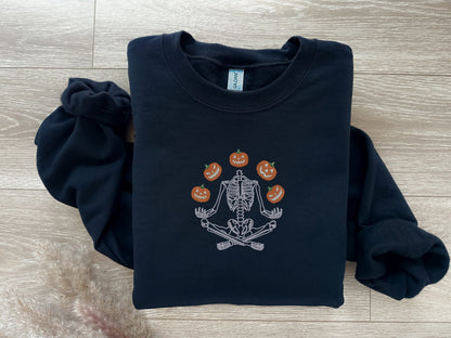 EMBROIDERED Jack O' Lantern Skeleton Sweatshirt, Halloween Sweatshirt, Spooky Season, Dancing Skeleton, Fall Sweatshirt, Pumpkin Sweater