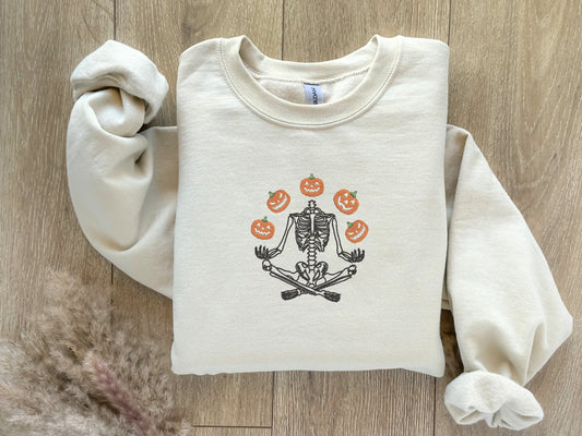 EMBROIDERED Jack O' Lantern Skeleton Sweatshirt, Halloween Sweatshirt, Spooky Season, Dancing Skeleton, Fall Sweatshirt, Pumpkin Sweater