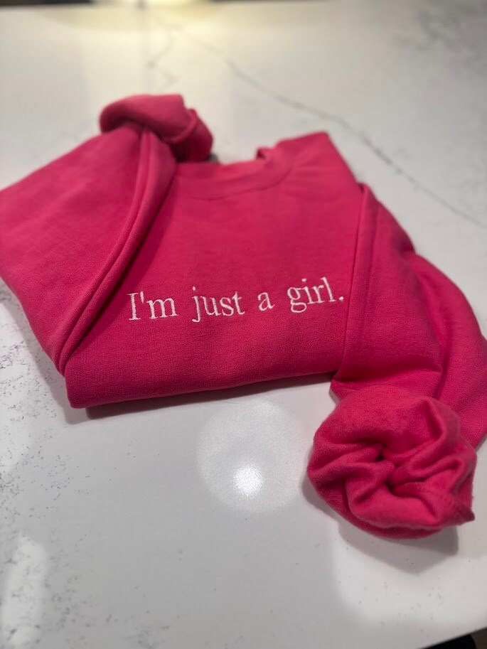 I'm Just A Girl Embroidered Sweatshirt, Y2K Aesthetic Sweater, Gift for Girlfriend, Literally Girly Shirt, Pink Bow, Gift for Her, Coquette