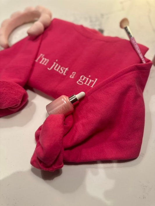 I'm Just A Girl Embroidered Sweatshirt, Y2K Aesthetic Sweater, Gift for Girlfriend, Literally Girly Shirt, Pink Bow, Gift for Her, Coquette