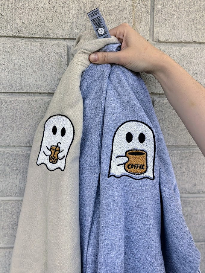 Ghost Coffee Embroidered Sweatshirt, Iced Coffee Halloween Crewneck, Boba Tea, Fall Sweatshirt, Gift for Coffee Lovers, Little Ghost Sweater