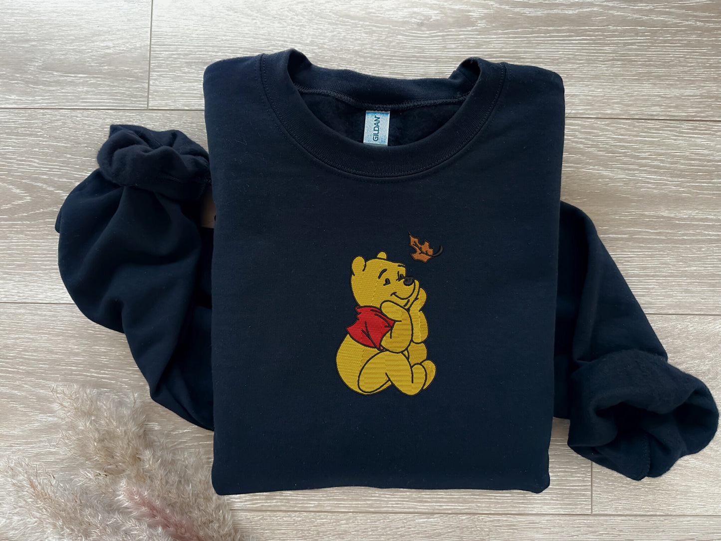 EMBROIDERED Winnie The Pooh Fall Leaf Embroidered Sweatshirt, Halloween Sweatshirt, Thanksgiving Shirt, Autumn Sweatshirt, Pumpkin Shirt