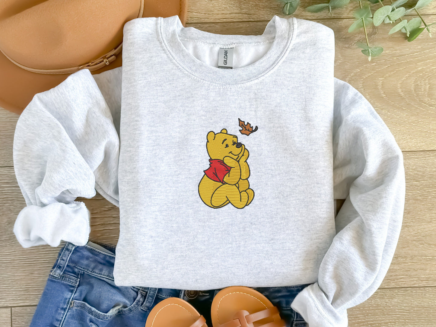 EMBROIDERED Winnie The Pooh Fall Leaf Embroidered Sweatshirt, Halloween Sweatshirt, Thanksgiving Shirt, Autumn Sweatshirt, Pumpkin Shirt