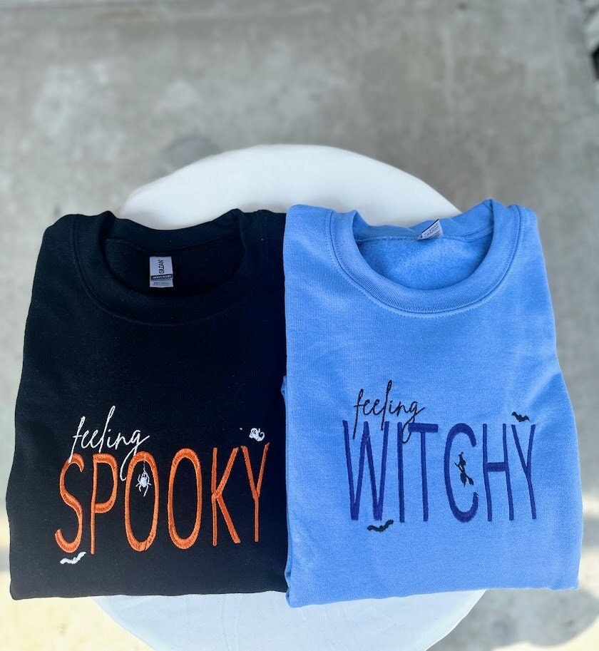 Feeling Witchy and Spooky Embroidered Sweatshirt, Halloween, Spooky Season, Witches Brew, Witch Costume, Fall Trick Or Treat, Witch,Salem MA