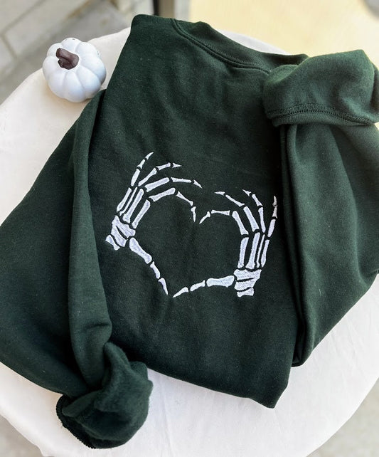 Embroidered Sweatshirt Skeleton Hand Heart, Halloween Sweatshirt, Fall Sweatshirt, Retro Halloween, Spooky Season Shirt, Stay Spooky, Gift