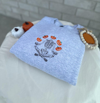 EMBROIDERED Jack O' Lantern Skeleton Sweatshirt, Halloween Sweatshirt, Spooky Season, Dancing Skeleton, Fall Sweatshirt, Pumpkin Sweater