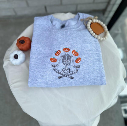 EMBROIDERED Jack O' Lantern Skeleton Sweatshirt, Halloween Sweatshirt, Spooky Season, Dancing Skeleton, Fall Sweatshirt, Pumpkin Sweater