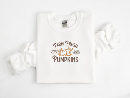 Embroidered Fall Sweatshirt. Says &quot; Farm Fresh Pumpkins&quot;